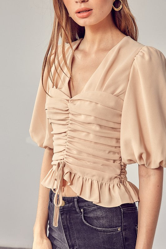 PUFF SLEEVE CINCHED TOP - ShopModernEmporium