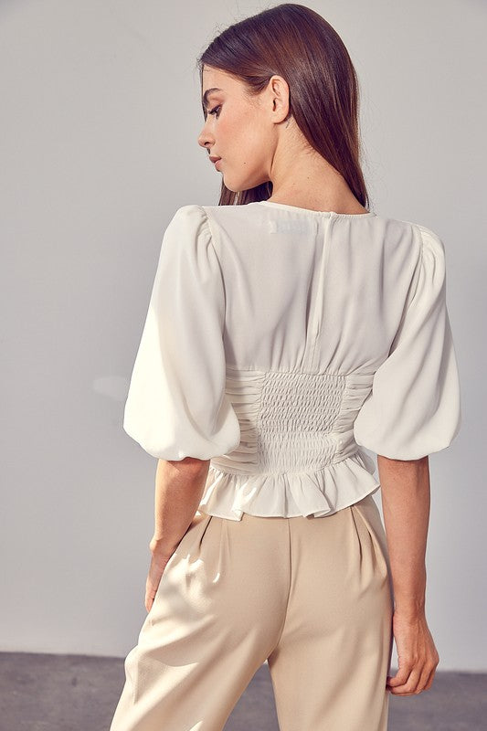 PUFF SLEEVE CINCHED TOP - ShopModernEmporium