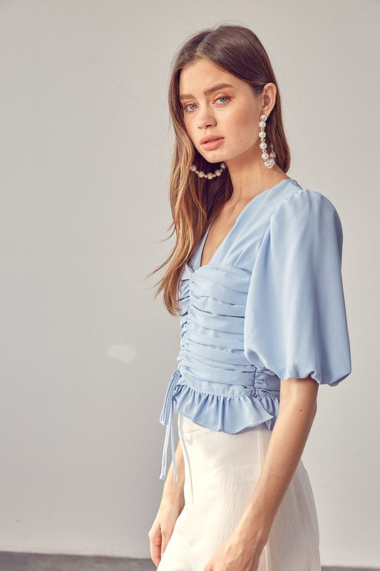 PUFF SLEEVE CINCHED TOP - ShopModernEmporium