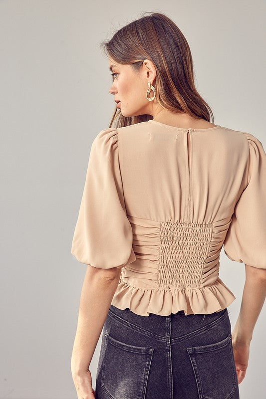 PUFF SLEEVE CINCHED TOP - ShopModernEmporium