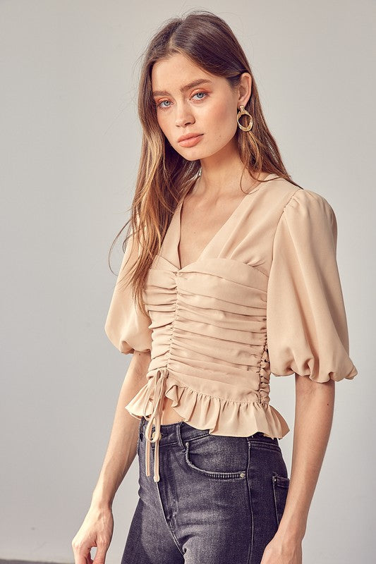 PUFF SLEEVE CINCHED TOP - ShopModernEmporium