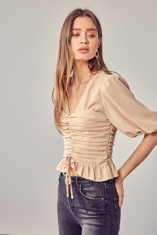 PUFF SLEEVE CINCHED TOP - ShopModernEmporium