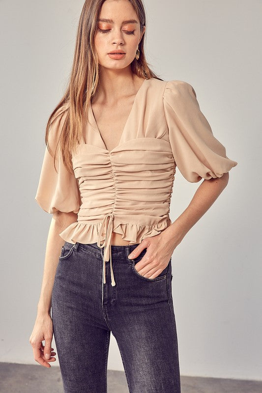 PUFF SLEEVE CINCHED TOP - ShopModernEmporium