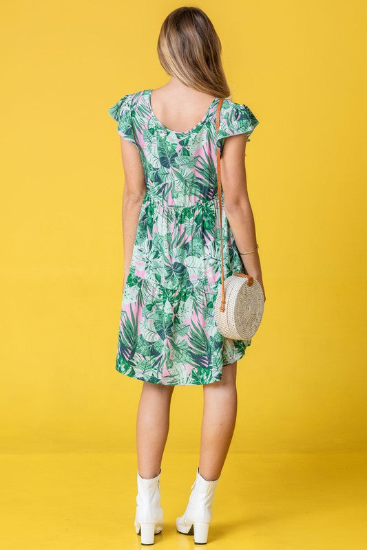 Plus Tropical Flutter Sleeve Tiered Midi Dress - ShopModernEmporium