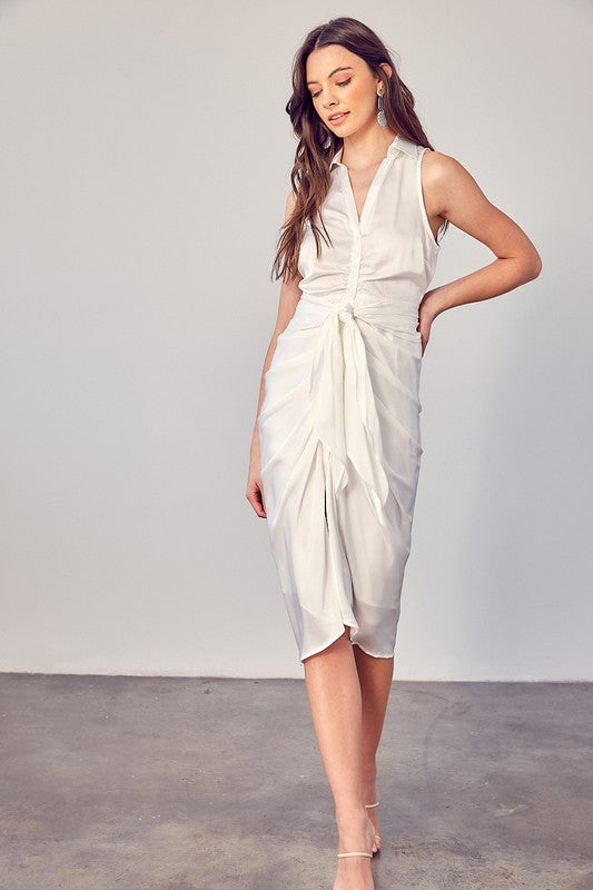 SLEEVELESS COLLARED FRONT TIE DRESS - ShopModernEmporium