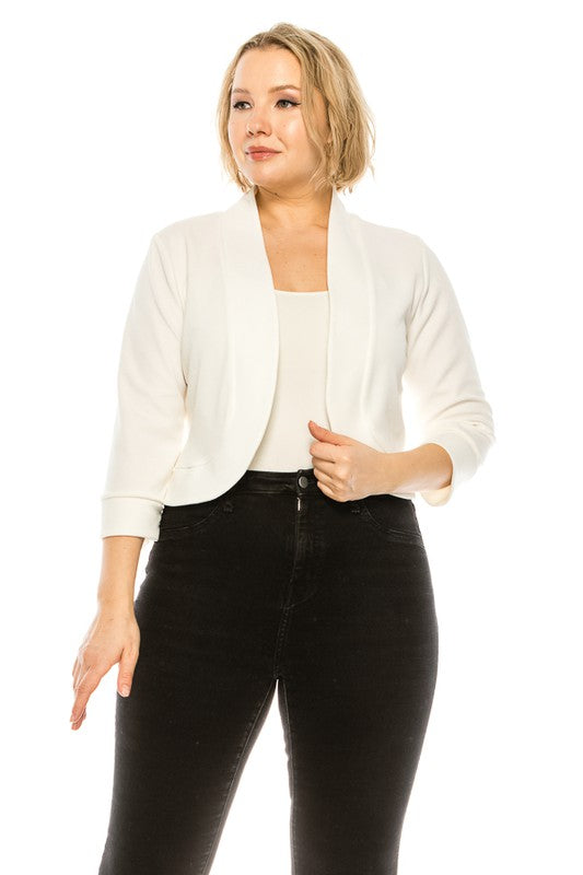 Plus size, solid, waist length blazer cardigan