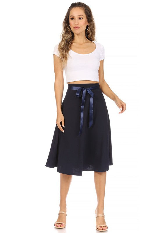 Solid, A-line, knee length skirt
