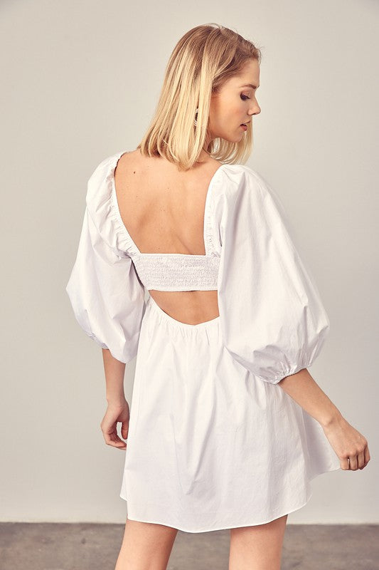 TIE FRONT PUFF SLEEVE ROMPER DRESS - ShopModernEmporium