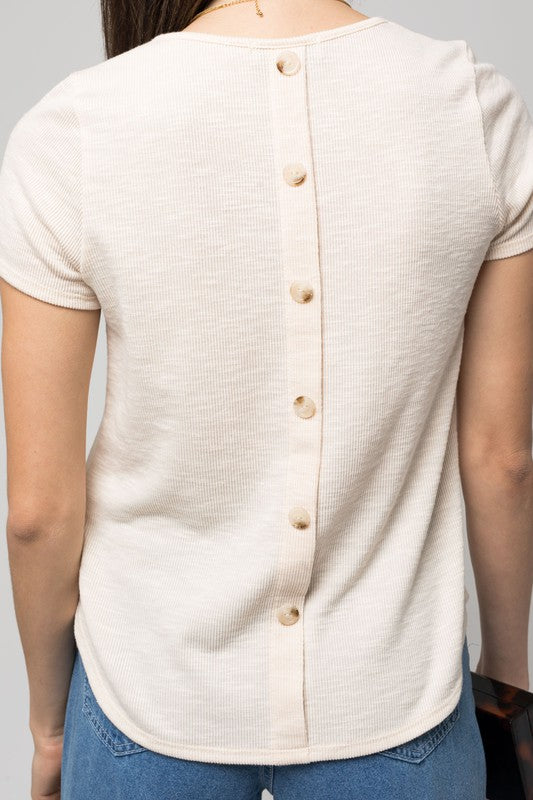 S/S Back Button Down Rib Top - ShopModernEmporium