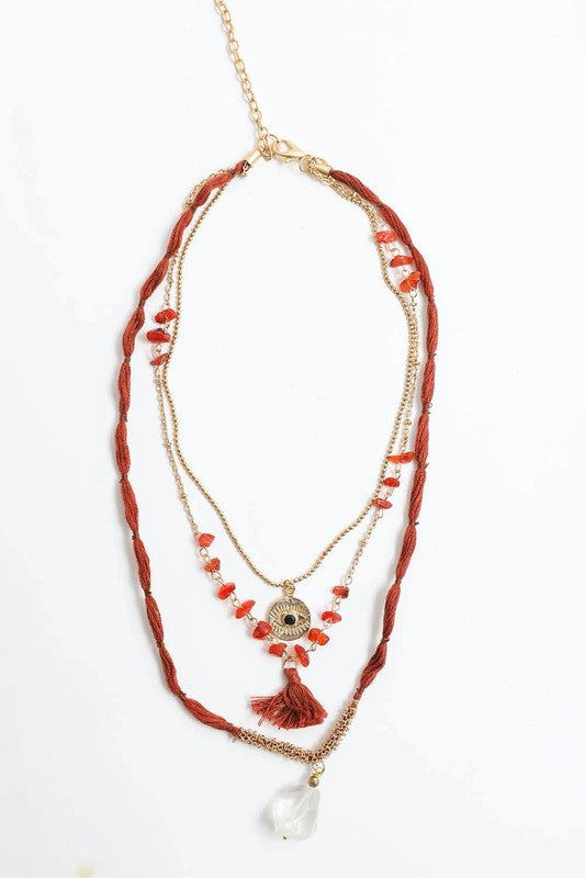 Carnelian & Crystal Drop Multi Layered Necklace - ShopModernEmporium