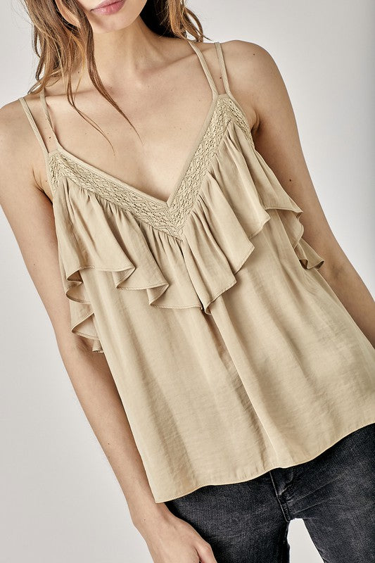 TRIM DETAIL WITH RUFFLE CAMI TOP - ShopModernEmporium