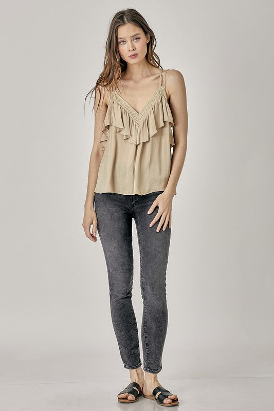 TRIM DETAIL WITH RUFFLE CAMI TOP - ShopModernEmporium