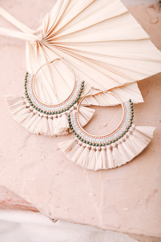 Natural Bead and Raffia Fan Hoop Earrings - ShopModernEmporium