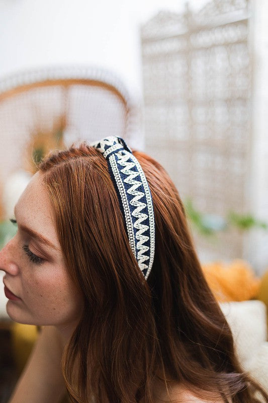 Embroidered Stitch Boho Knotted Headband - ShopModernEmporium