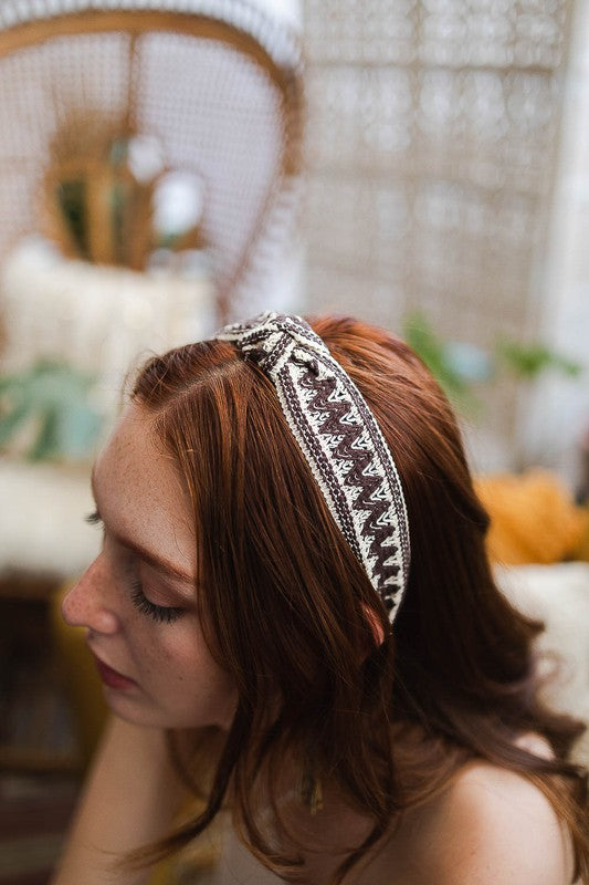 Embroidered Stitch Boho Knotted Headband - ShopModernEmporium