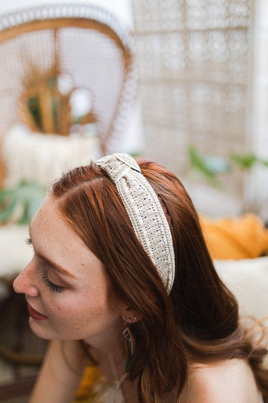 Embroidered Stitch Boho Knotted Headband - ShopModernEmporium