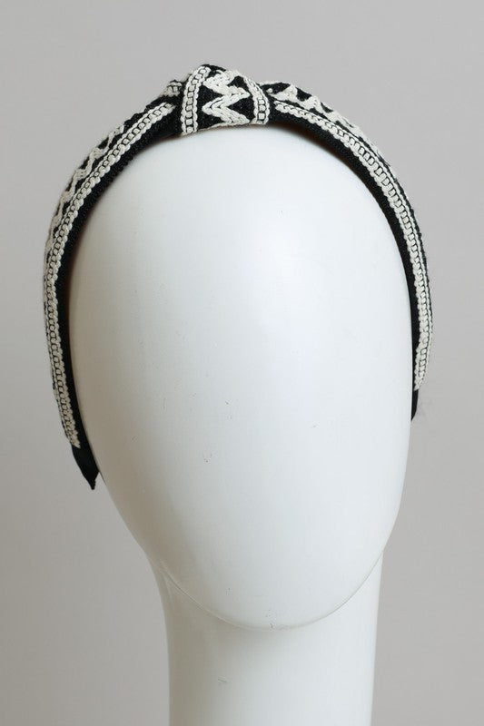 Embroidered Stitch Boho Knotted Headband - ShopModernEmporium
