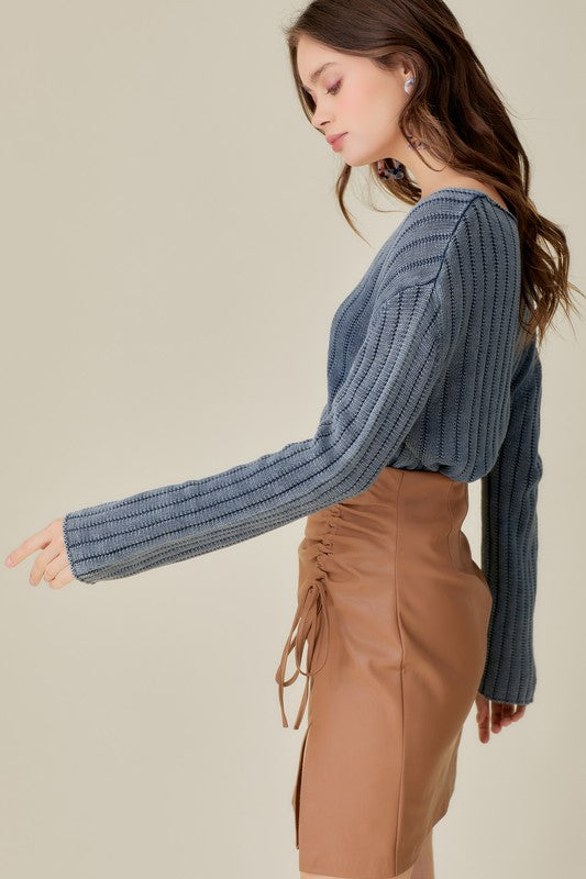 V NECK WASHED CROP SWEATER - ShopModernEmporium