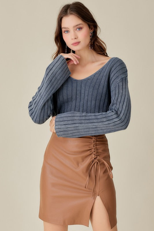 V NECK WASHED CROP SWEATER - ShopModernEmporium