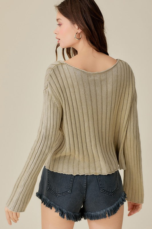 V NECK WASHED CROP SWEATER - ShopModernEmporium