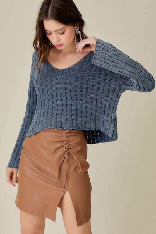 V NECK WASHED CROP SWEATER - ShopModernEmporium