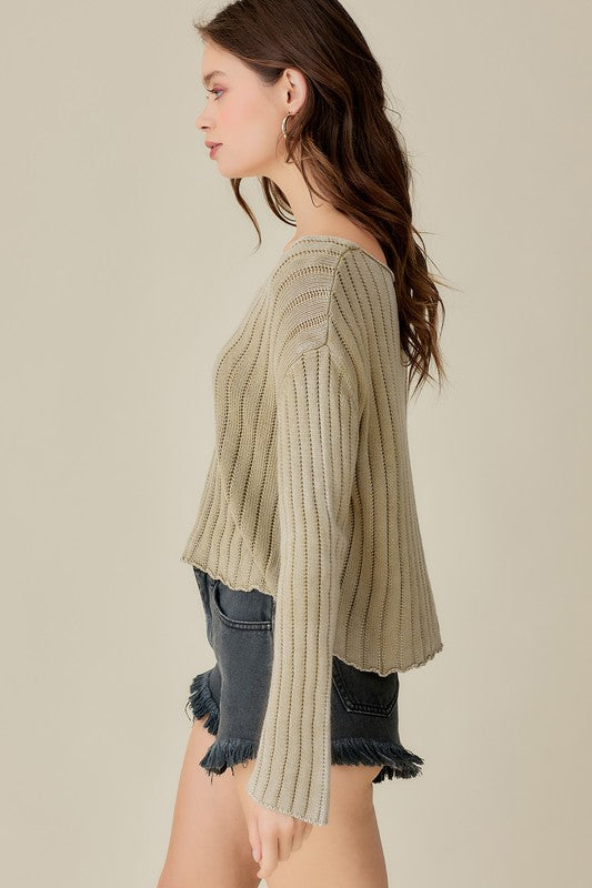 V NECK WASHED CROP SWEATER - ShopModernEmporium