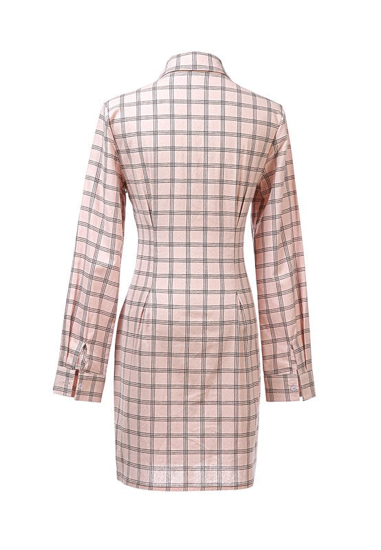 Full Sleeve Chequered Shirt Dress