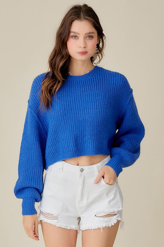 ROUND NECK CROP SWEATER TOP - ShopModernEmporium