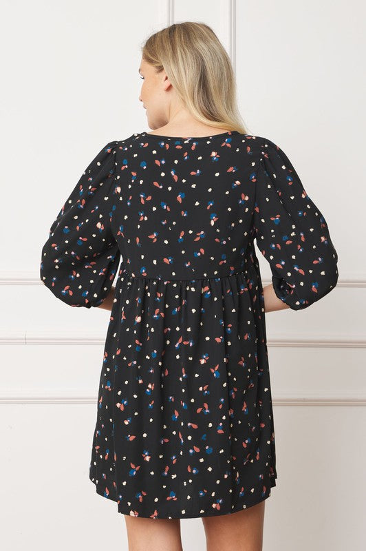 Plus Abstract Polka Dot Bishop Sleeve Mini Dress - ShopModernEmporium