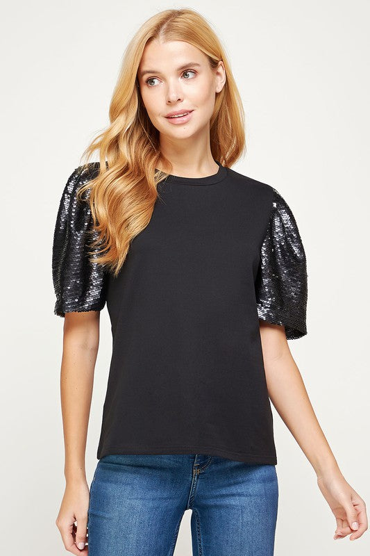 Sequins Sleeve T-Shirt Top - ShopModernEmporium