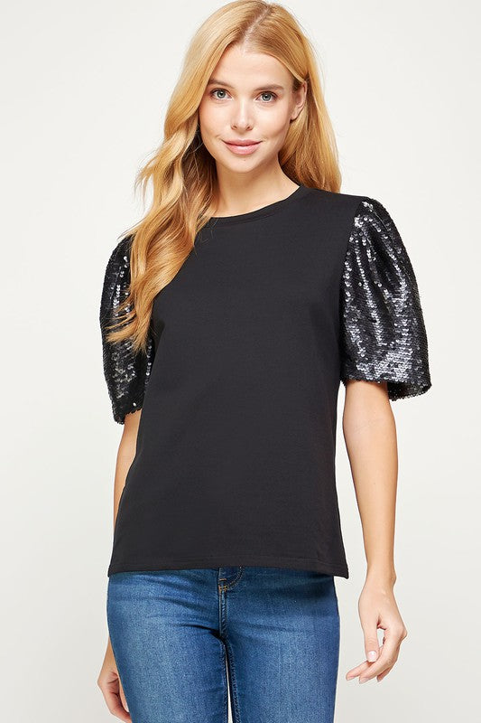 Sequins Sleeve T-Shirt Top - ShopModernEmporium