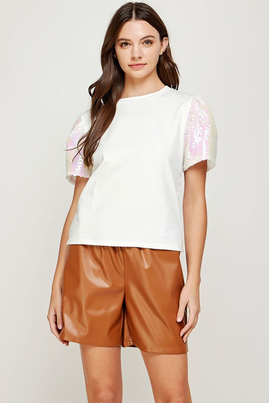 Sequins Sleeve T-Shirt Top - ShopModernEmporium