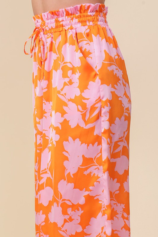 TROPICAL PRINT WIDE PANTS WITH SELF TIE DRAWSTRING - ShopModernEmporium