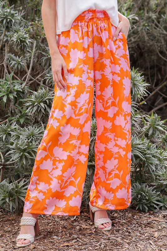 TROPICAL PRINT WIDE PANTS WITH SELF TIE DRAWSTRING - ShopModernEmporium