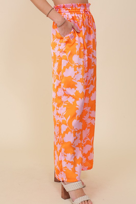 TROPICAL PRINT WIDE PANTS WITH SELF TIE DRAWSTRING - ShopModernEmporium