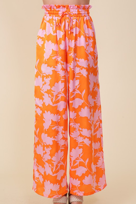 TROPICAL PRINT WIDE PANTS WITH SELF TIE DRAWSTRING - ShopModernEmporium