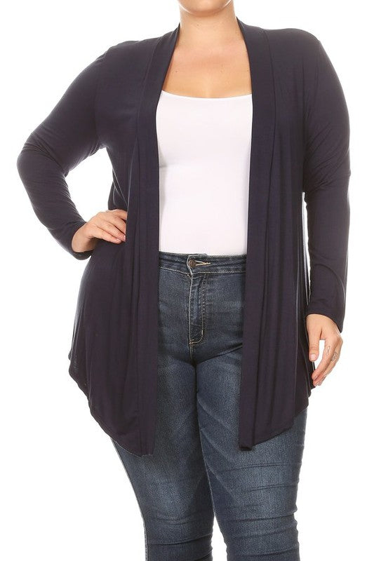 Solid open fron, long sleeve cardigan draped front
