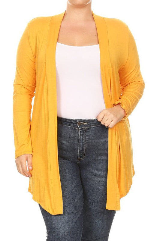 Solid open fron, long sleeve cardigan draped front