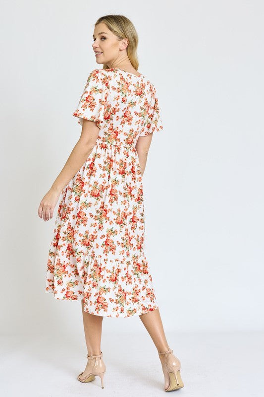 Floral Angel Sleeve Midi Dress - ShopModernEmporium