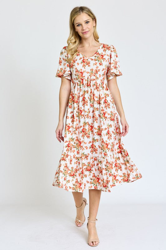 Floral Angel Sleeve Midi Dress - ShopModernEmporium