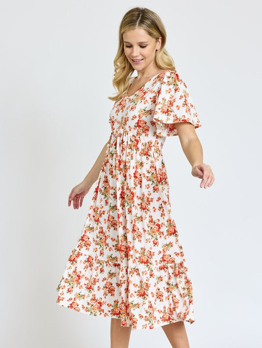 Floral Angel Sleeve Midi Dress - ShopModernEmporium