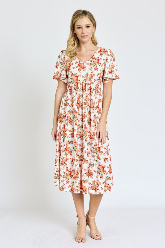 Floral Angel Sleeve Midi Dress - ShopModernEmporium