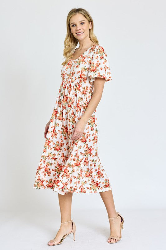 Floral Angel Sleeve Midi Dress - ShopModernEmporium