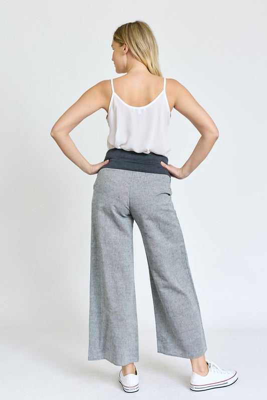 Cotton Linen Wide Leg Pants Fold Over With Pockets - ShopModernEmporium