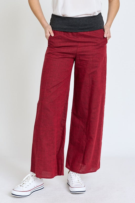 Cotton Linen Wide Leg Pants Fold Over With Pockets - ShopModernEmporium