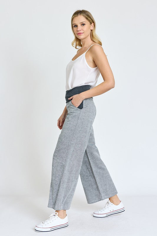 Cotton Linen Wide Leg Pants Fold Over With Pockets - ShopModernEmporium