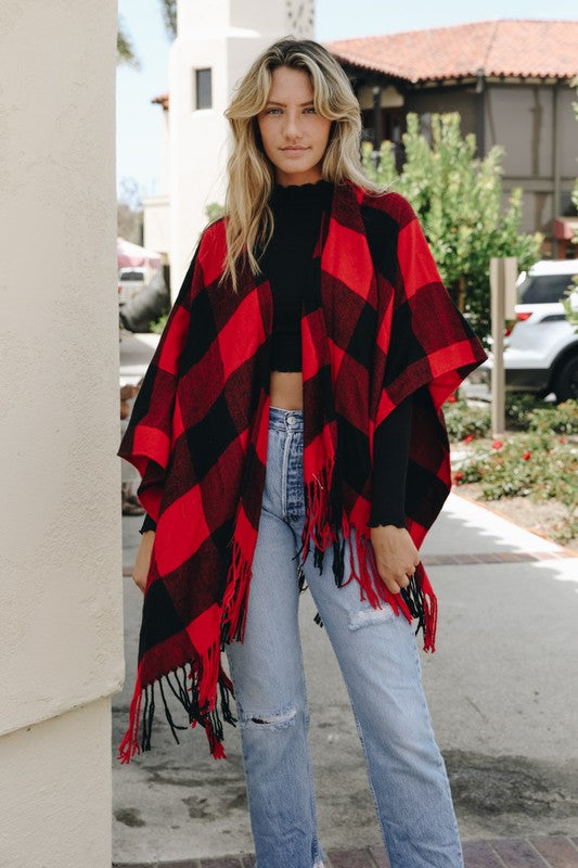 Buffalo Check Tassel Poncho - ShopModernEmporium