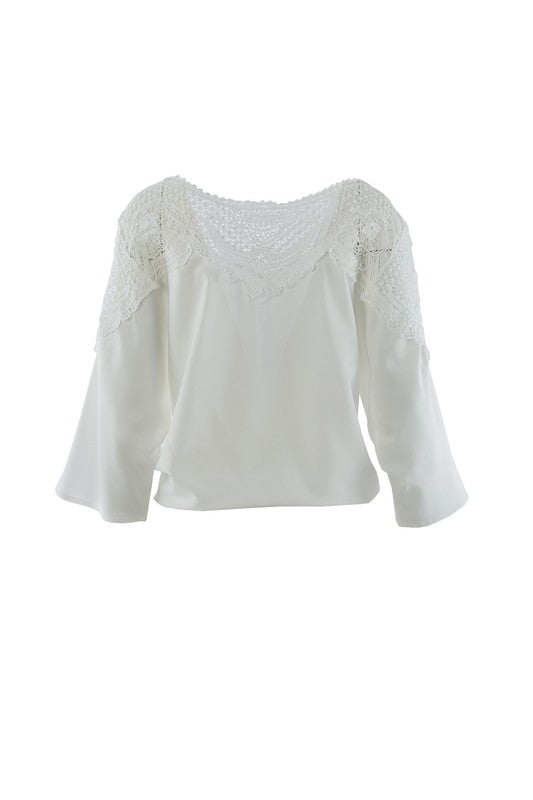 Lace trim blouse with tie