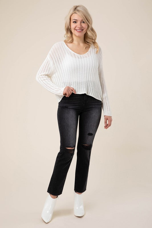 Variegated rib V neck sweater - ShopModernEmporium