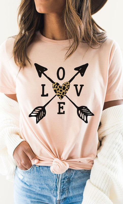 Love Metallic Leopard Heart Arrows Graphic Tee - ShopModernEmporium